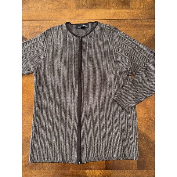 Linda Allard Ellen Tracy Petite Brown Wool Silk Blend Herringbone Sweater LP - Picture 1 of 9